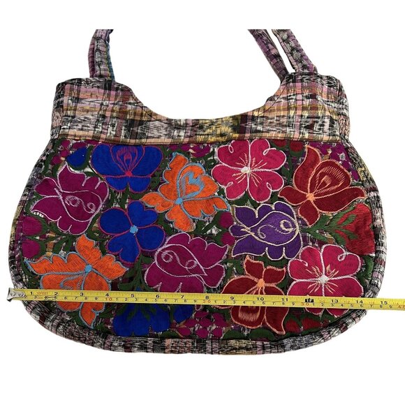 Floral Embroidered Hobo Bag With Zipper Closure Boho Hippie Artsy - Picture 3 of 7